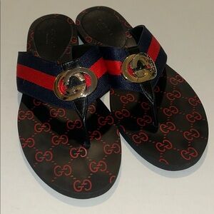 Gucci Kika GG Logo web strip flip flop thing sandals red/blue 38 Par Amour